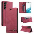 For Samsung Galaxy S23 5G Skin Feel Anti-theft Brush Horizontal Flip Leather Case with Holder(Wine Red) - 1