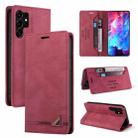 For Samsung Galaxy S23 Ultra 5G Skin Feel Anti-theft Brush Horizontal Flip Leather Case with Holder(Wine Red) - 1
