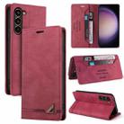 For Samsung Galaxy S24 5G Skin Feel Anti-theft Brush Horizontal Flip Leather Case with Holder(Wine Red) - 1