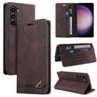 For Samsung Galaxy S24 5G Skin Feel Anti-theft Brush Horizontal Flip Leather Case with Holder(Brown) - 1