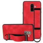 For Samsung Galaxy A6 Wristband Holder Leather Back Phone Case(Red) - 1