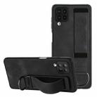 For Samsung Galaxy A12 Wristband Holder Leather Back Phone Case(Black) - 1