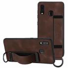 For Samsung Galaxy A20e Wristband Holder Leather Back Phone Case(Coffee) - 1