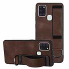 For Samsung Galaxy A21s Wristband Holder Leather Back Phone Case(Coffee) - 1