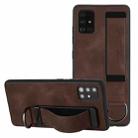 For Samsung Galaxy A41 Wristband Holder Leather Back Phone Case(Coffee) - 1