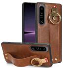 For Sony Xperia 1 IV Wristband Leather Back Phone Case(Brown) - 1