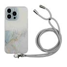 For iPhone 15 Pro Hollow Marble Pattern TPU Shockproof Phone Case with Rope(Grey) - 1