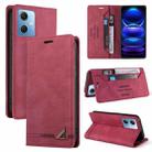 For Xiaomi Redmi Note 12 India/Poco X5 Skin Feel Anti-theft Brush Horizontal Flip Leather Case with Holder(Wine Red) - 1