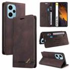 For Xiaomi Poco F5 5G/Redmi Note 12 Turbo 5G Skin Feel Anti-theft Brush Horizontal Flip Leather Case with Holder(Brown) - 1