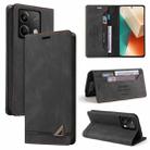 For Xiaomi Redmi Note 13 5G Skin Feel Anti-theft Brush Horizontal Flip Leather Case with Holder(Black) - 1