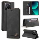 For Xiaomi 13T Skin Feel Anti-theft Brush Horizontal Flip Leather Case with Holder(Black) - 1