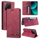 For Xiaomi 13T Skin Feel Anti-theft Brush Horizontal Flip Leather Case with Holder(Wine Red) - 1