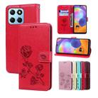 For Honor X6a Rose Embossed Flip PU Leather Phone Case(Red) - 1