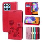 For Honor X8b Rose Embossed Flip PU Leather Phone Case(Red) - 1