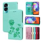 For Honor 90 Lite Rose Embossed Flip PU Leather Phone Case(Green) - 1