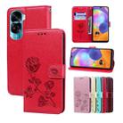 For Honor 90 Lite Rose Embossed Flip PU Leather Phone Case(Red) - 1