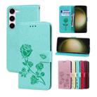 For Samsung Galaxy S23+ 5G Rose Embossed Flip PU Leather Phone Case(Green) - 1