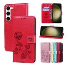 For Samsung Galaxy S23+ 5G Rose Embossed Flip PU Leather Phone Case(Red) - 1