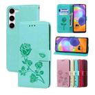 For Samsung Galaxy A54 5G Rose Embossed Flip PU Leather Phone Case(Green) - 1