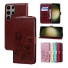 For Samsung Galaxy S23 Ultra 5G Rose Embossed Flip PU Leather Phone Case(Brown) - 1