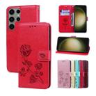For Samsung Galaxy S23 Ultra 5G Rose Embossed Flip PU Leather Phone Case(Red) - 1
