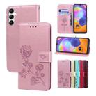 For Samsung Galaxy A14 4G / 5G Rose Embossed Flip PU Leather Phone Case(Rose Gold) - 1