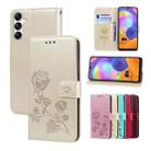 For Samsung Galaxy A24 4G Rose Embossed Flip PU Leather Phone Case(Gold) - 1
