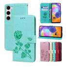 For Samsung Galaxy A34 5G Rose Embossed Flip PU Leather Phone Case(Green) - 1