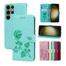 For Samsung Galaxy S23 Ultra 5G Rose Embossed Flip PU Leather Phone Case(Green) - 1