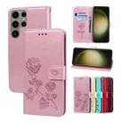 For Samsung Galaxy S23 Ultra 5G Rose Embossed Flip PU Leather Phone Case(Rose Gold) - 1