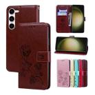 For Samsung Galaxy S23+ 5G Rose Embossed Flip PU Leather Phone Case(Brown) - 1