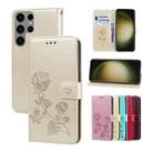 For Samsung Galaxy S24 Ultra Rose Embossed Flip PU Leather Phone Case(Gold) - 1