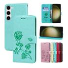 For Samsung Galaxy S24 Rose Embossed Flip PU Leather Phone Case(Green) - 1