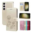 For Samsung Galaxy S24+ Rose Embossed Flip PU Leather Phone Case(Gold) - 1