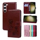 For Samsung Galaxy S24+ Rose Embossed Flip PU Leather Phone Case(Brown) - 1