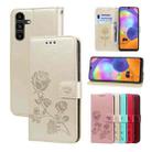 For Samsung Galaxy A35 Rose Embossed Flip PU Leather Phone Case(Gold) - 1