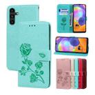 For Samsung Galaxy A54 Rose Embossed Flip PU Leather Phone Case(Green) - 1