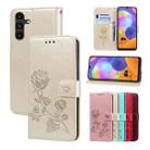 For Samsung Galaxy A25 Rose Embossed Flip PU Leather Phone Case(Gold) - 1