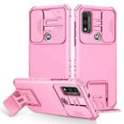 For Motorola G Pure Stereoscopic Holder Sliding Camshield Phone Case(Pink) - 1