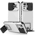 For Motorola Moto G22 / E32 Stereoscopic Holder Sliding Camshield Phone Case(White) - 1