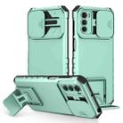 For Motorola Moto G42 Stereoscopic Holder Sliding Camshield Phone Case(Light Green) - 1