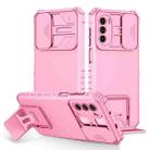 For Motorola Moto G52 Stereoscopic Holder Sliding Camshield Phone Case(Pink) - 1