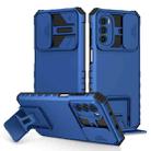 For Motorola Moto G52 Stereoscopic Holder Sliding Camshield Phone Case(Blue) - 1