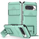 For Google Pixel 9 Pro Stereoscopic Holder Sliding Camshield Phone Case(Light Green) - 1