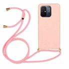 For Xiaomi Redmi 12C Wheat Straw Material + TPU Phone Case with Lanyard(Pink) - 1