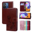 For Xiaomi Redmi 12C/11A 4G Global/Poco C55 Rose Embossed Flip PU Leather Phone Case(Brown) - 1