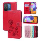 For Xiaomi Redmi 12C/11A 4G Global/Poco C55 Rose Embossed Flip PU Leather Phone Case(Red) - 1