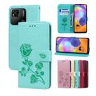 For Xiaomi Redmi 10A 4G Rose Embossed Flip PU Leather Phone Case(Green) - 1