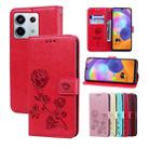 For Xiaomi Redmi Note 13 4G Rose Embossed Flip PU Leather Phone Case(Red) - 1