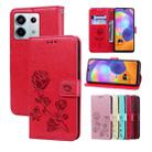 For Xiaomi Redmi Note 13 5G Rose Embossed Flip PU Leather Phone Case(Red) - 1